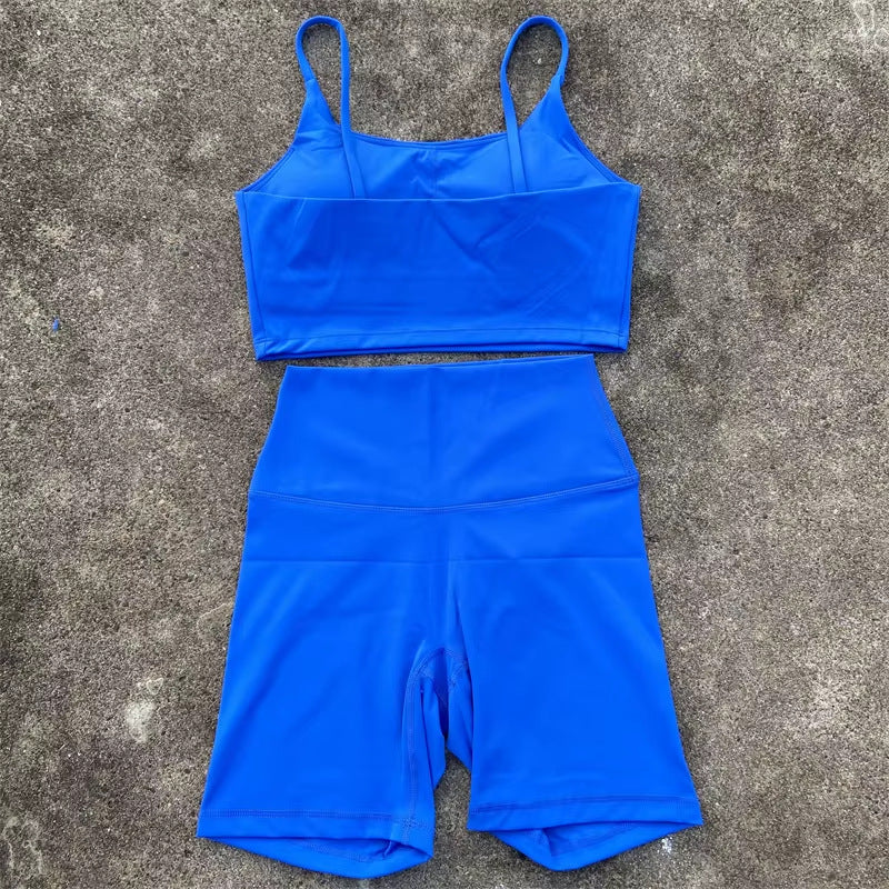 Women's Tight Yoga Cycling Shorts suit U-Shaped Strap Bra Outer Wear Sports Underwear gym yoga set