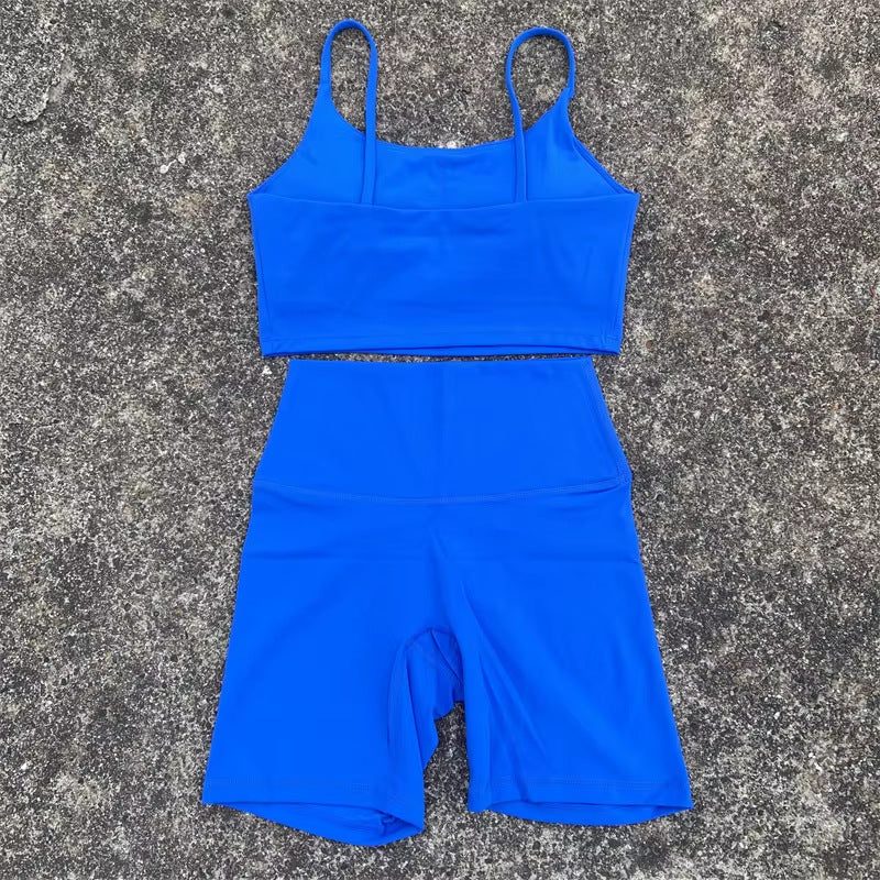 Women's Tight Yoga Cycling Shorts suit U-Shaped Strap Bra Outer Wear Sports Underwear gym yoga set