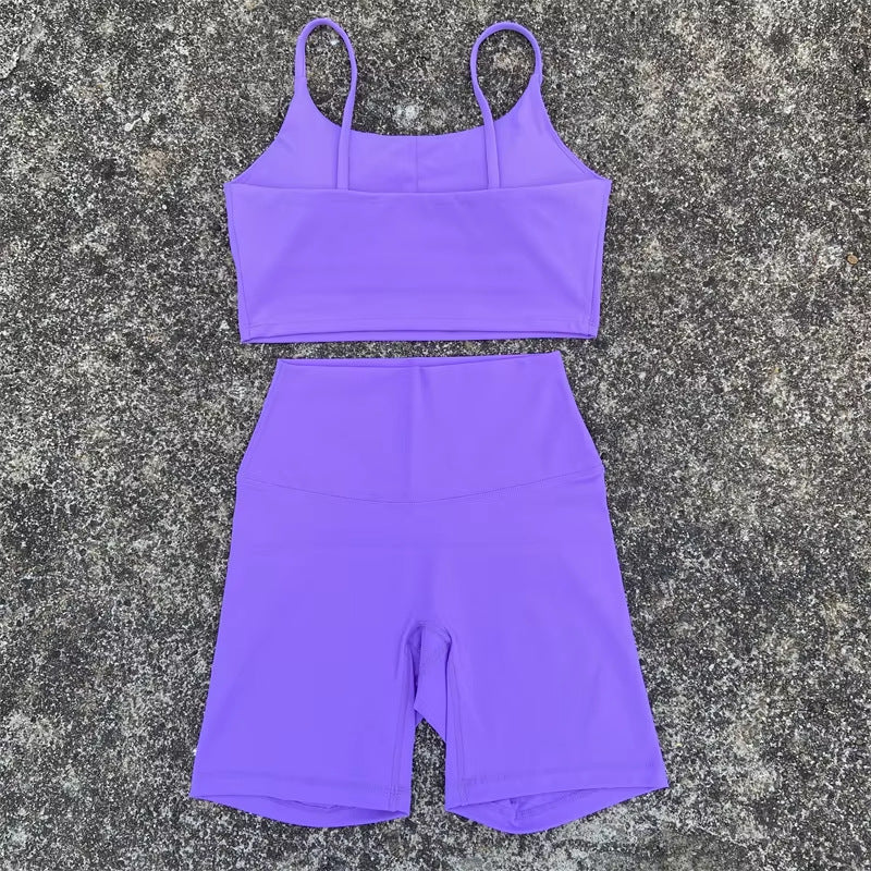 Women's Tight Yoga Cycling Shorts suit U-Shaped Strap Bra Outer Wear Sports Underwear gym yoga set