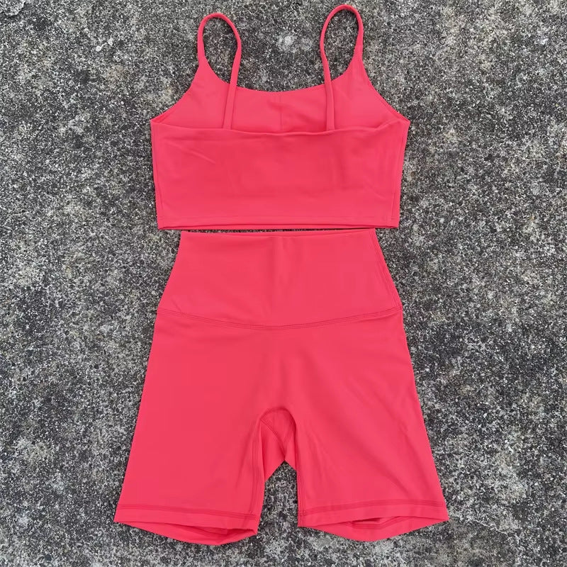 Women's Tight Yoga Cycling Shorts suit U-Shaped Strap Bra Outer Wear Sports Underwear gym yoga set