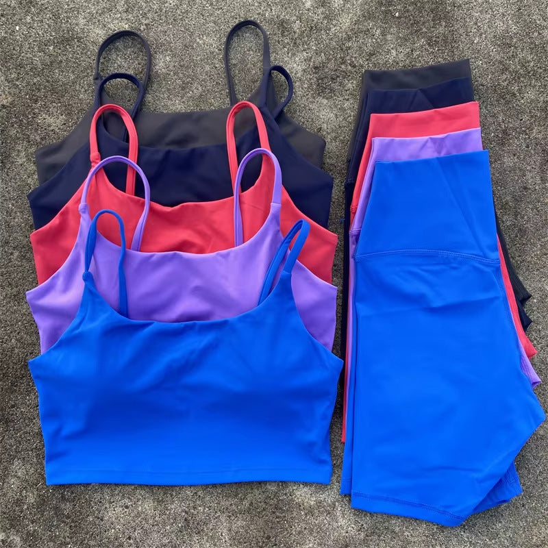 Women's Tight Yoga Cycling Shorts suit U-Shaped Strap Bra Outer Wear Sports Underwear gym yoga set