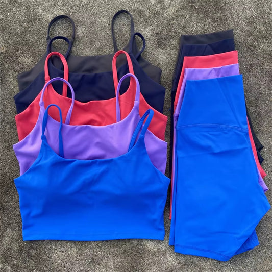 Women's Tight Yoga Cycling Shorts suit U-Shaped Strap Bra Outer Wear Sports Underwear gym yoga set