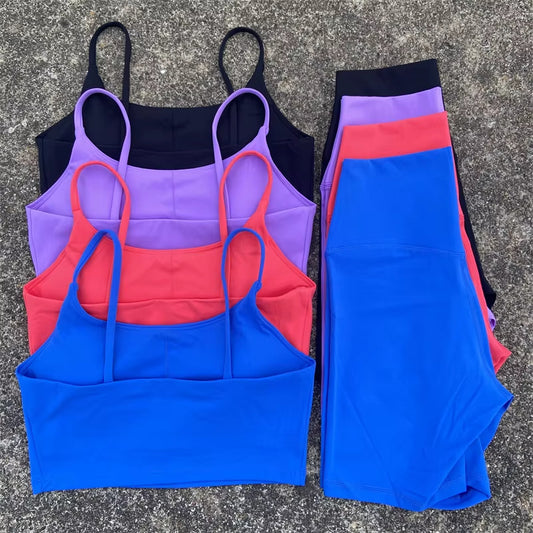 Women's Tight Yoga Cycling Shorts suit U-Shaped Strap Bra Outer Wear Sports Underwear gym yoga set